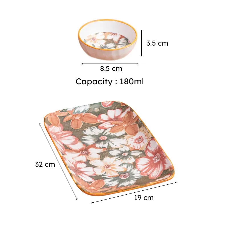 Golden Bloom Porcelain Platter - Four Piece Set media 7