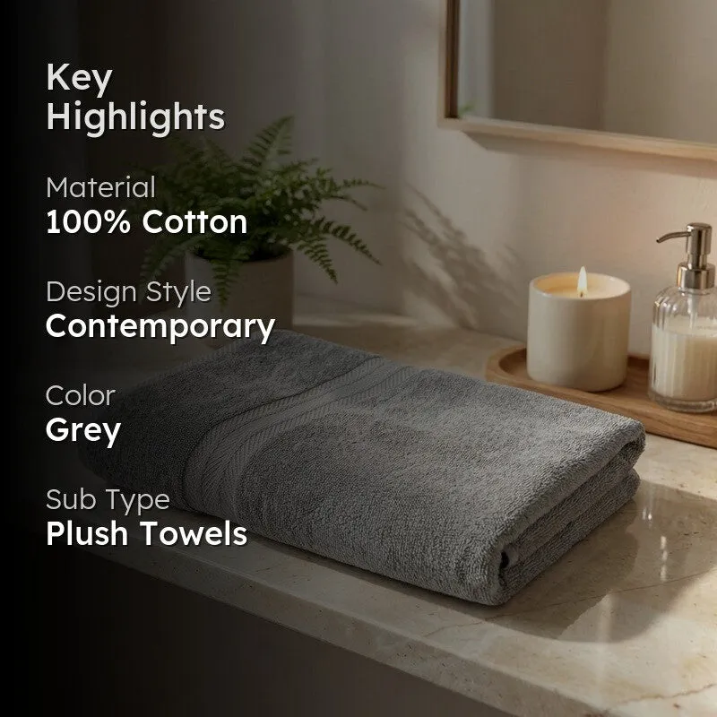 PlushAura Cotton Bath Towel (Grey) media 2