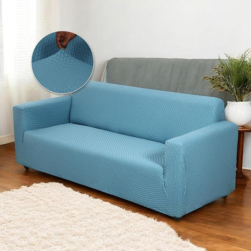 Pearl Cloud Solid Cotton Sofa Cover - Blue media 3