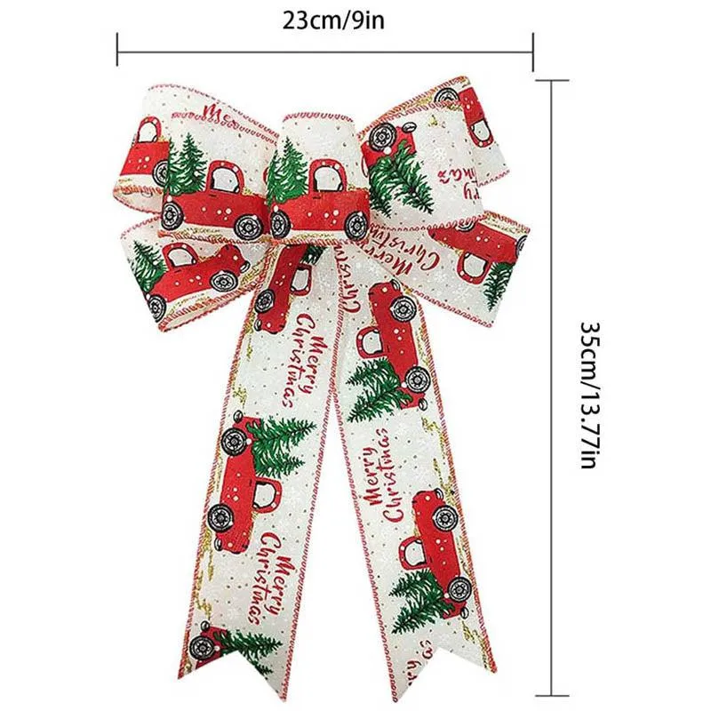 Red Truck Holiday Cheer Decorative Fabric Bow - White & Red media 6