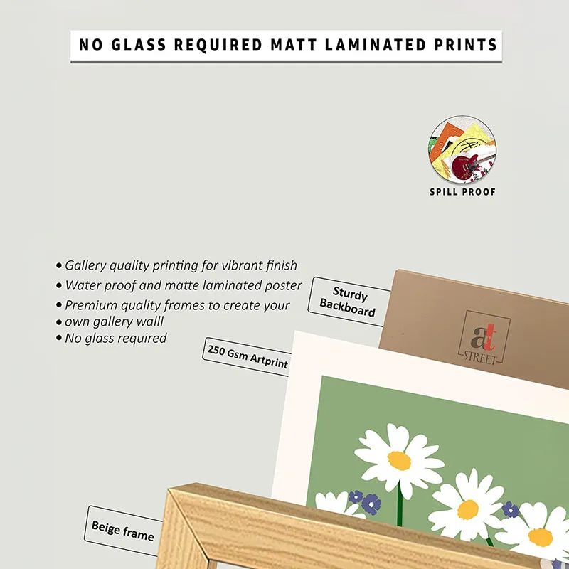 Close-up of a framed print corner with backing boards and laminated artwork sample