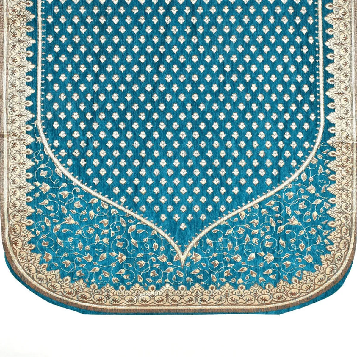 Close-up of the aqua blue cover's ornate border and small motifs