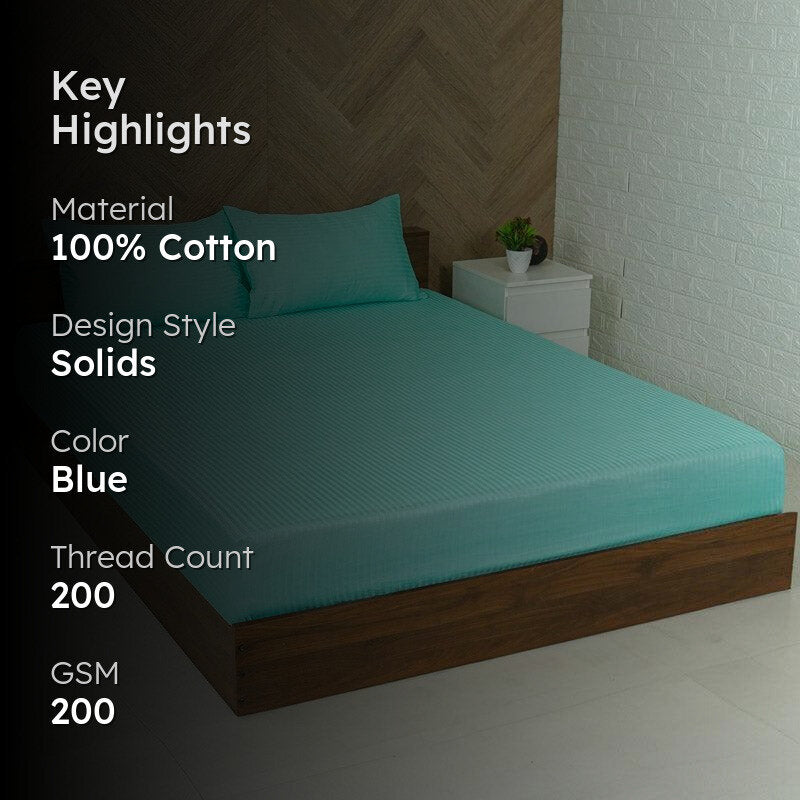 Reposi Striped Cotton Bedsheet (Aqua Blue) - 200 TC media 2