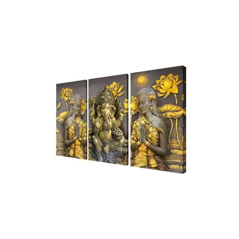 Ganpati Bappa Poly Canvas Wall Art - Three Piece Set media 4