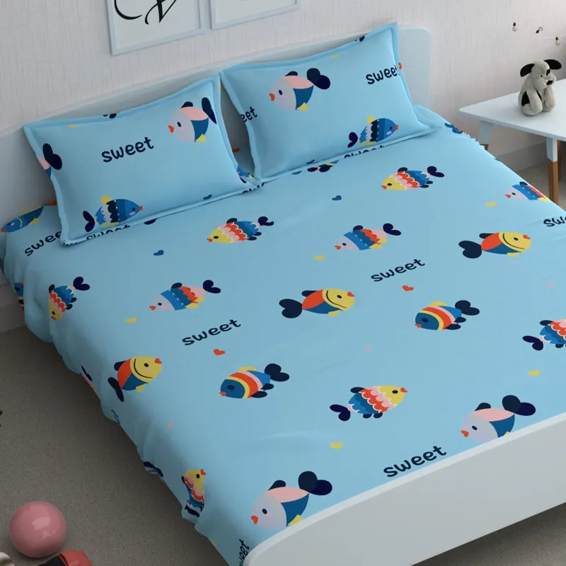 Fishes Around Printed Microfiber Bedsheet - 180 GSM media 3