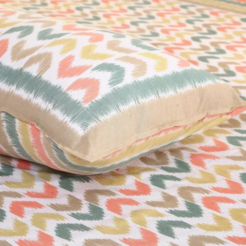 Vance Abstract Cotton Bedsheet (Green,Peach) - 180 TC media 4