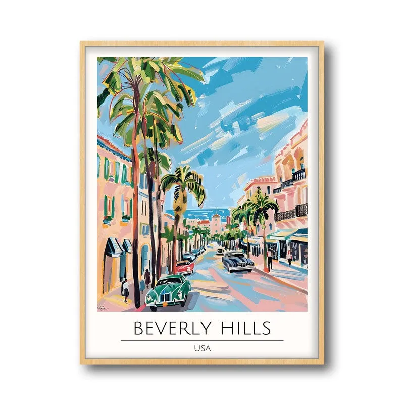 Vintage Beverly Hills Framed Canvas Archival Canvas Wall Painting - Natural Brown Frame media 5