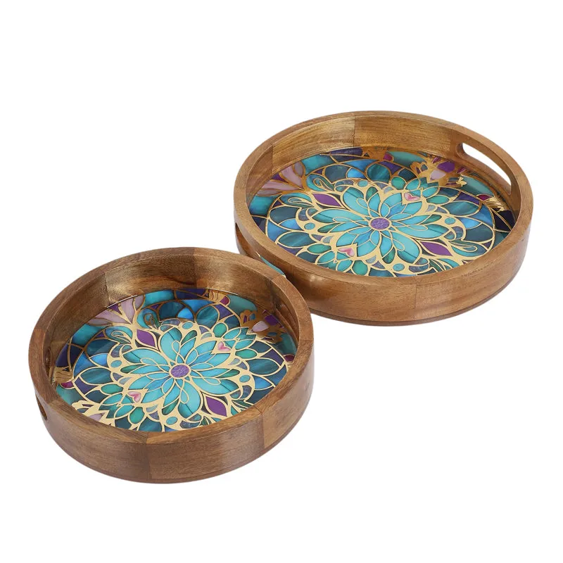 Floral Feast Round Wooden Serving Tray - Set of Two media 6