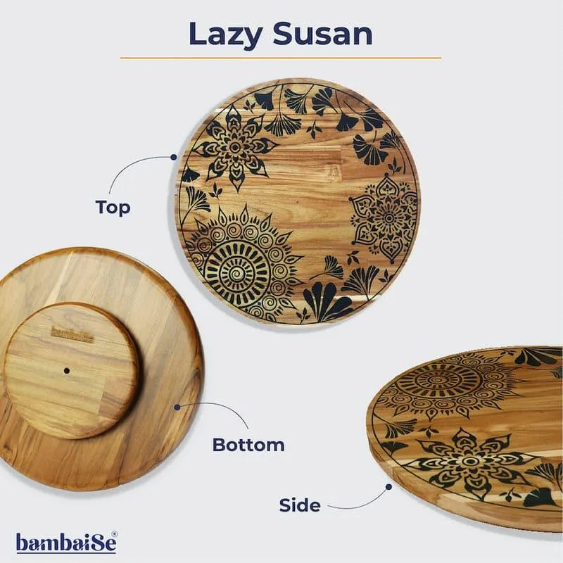Taavi Mandala Teak Wood Rotating Platter media 8