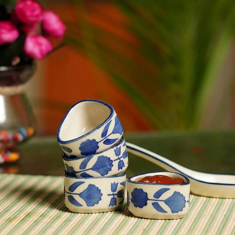ServeCraft Ceramic Dip Bowls (Blue,White ,40 mL Each) - Set Of Four media 1
