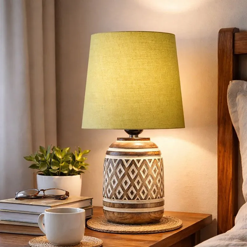 CleanEdge Wooden Table Lamp - Green media 1