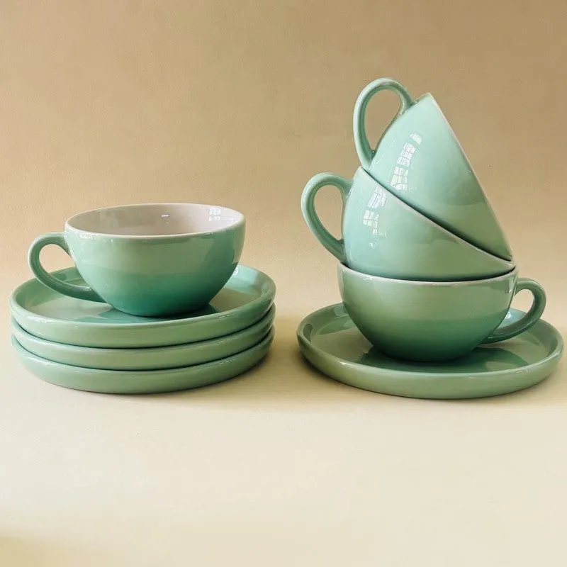Ceramic Cup & Saucer (Sage Green/240 mL Each) - Set of Four media 6