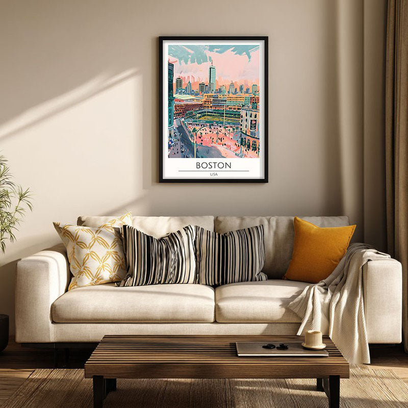 Vintage Boston Framed Canvas Wall Painting