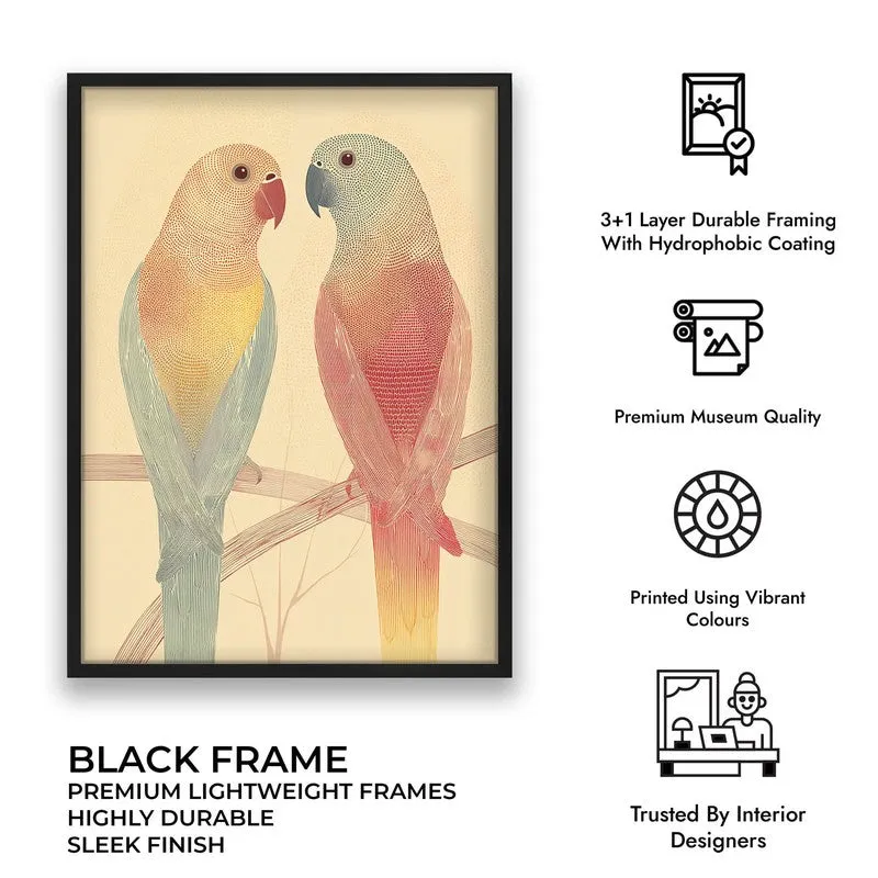 Lovebirds Illustration Canvas Wall Painting With Black Frame media 11