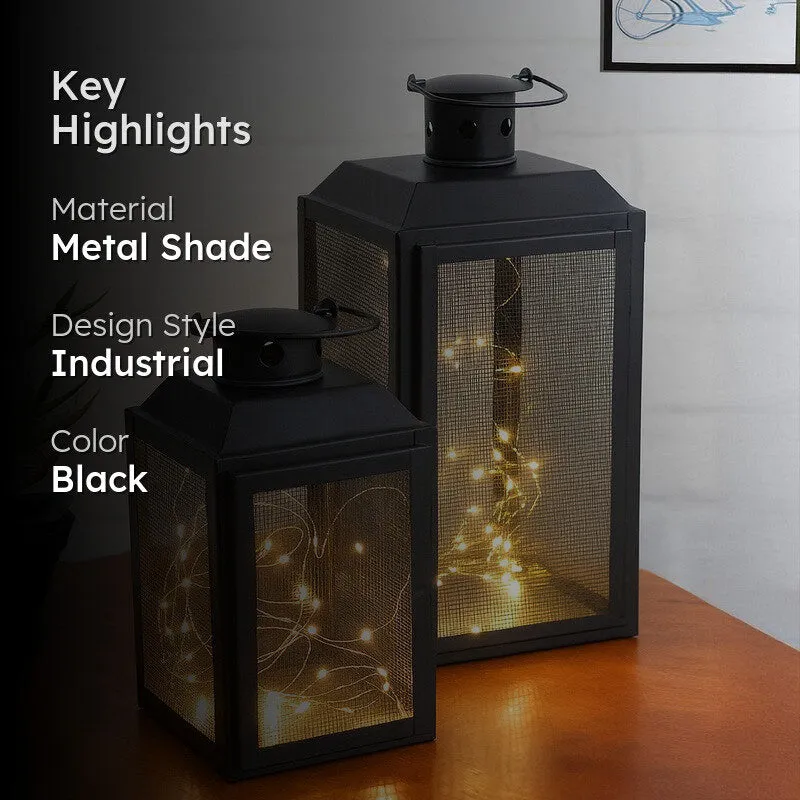 Iron Lady Lantern Metal Table Lamp (Black) - Set of Two media 2