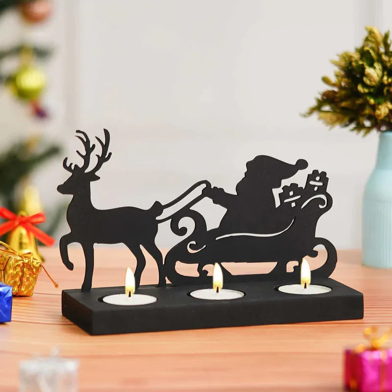 Sleigh Of Light Wood Christmas Tea Light Holder - Black media 1