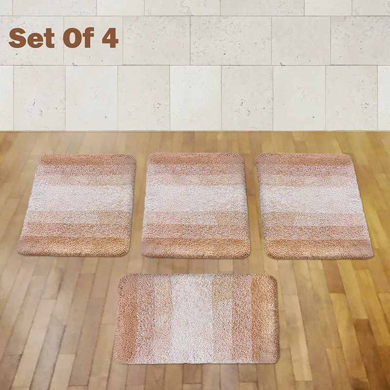 Elvira Anti Skid Striped Bath Mat (Beige) - Set Of Four media 1