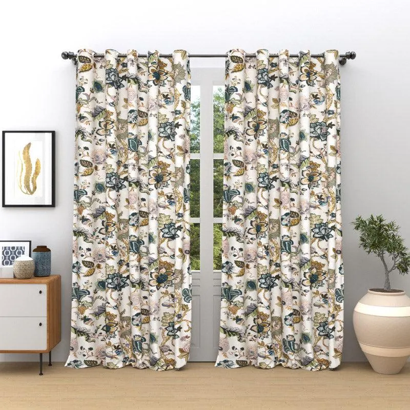 Mivaana Floral Curtain (Creamy Blue) - Set Of Two media 1