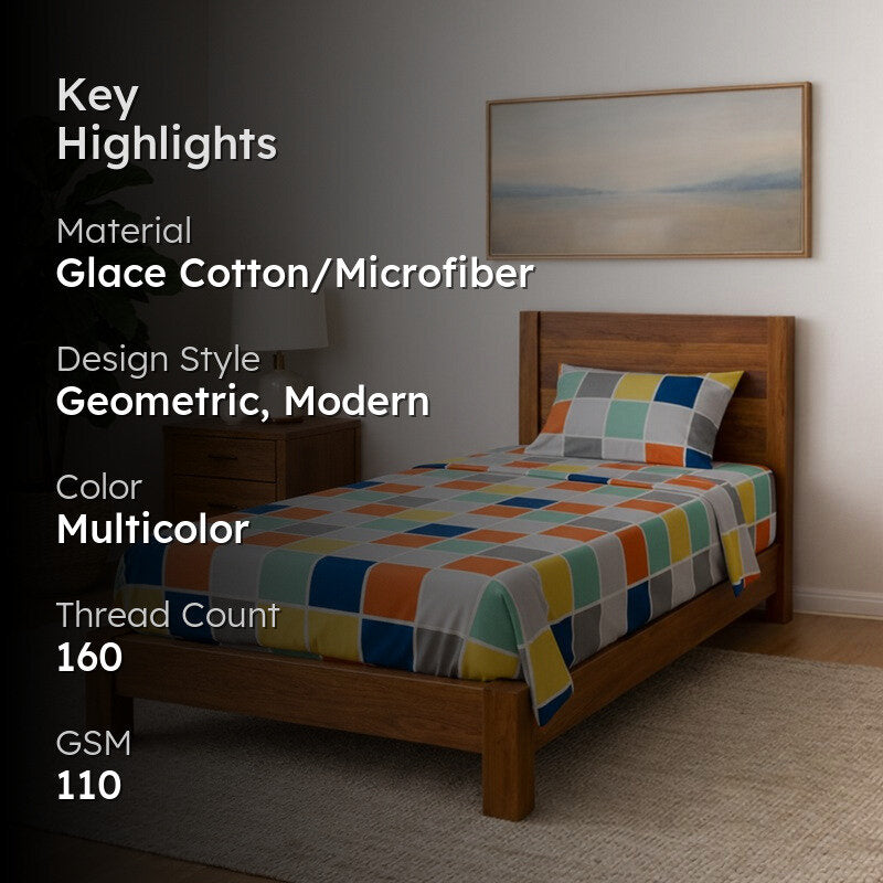 Hue Dazzle Checkered Microfiber Bedsheet - 110 GSM media 2