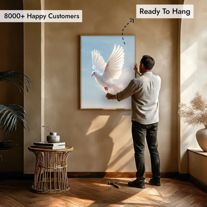 White Dove Ascending Archival Paper Wall Painting With Brown Frame media 5