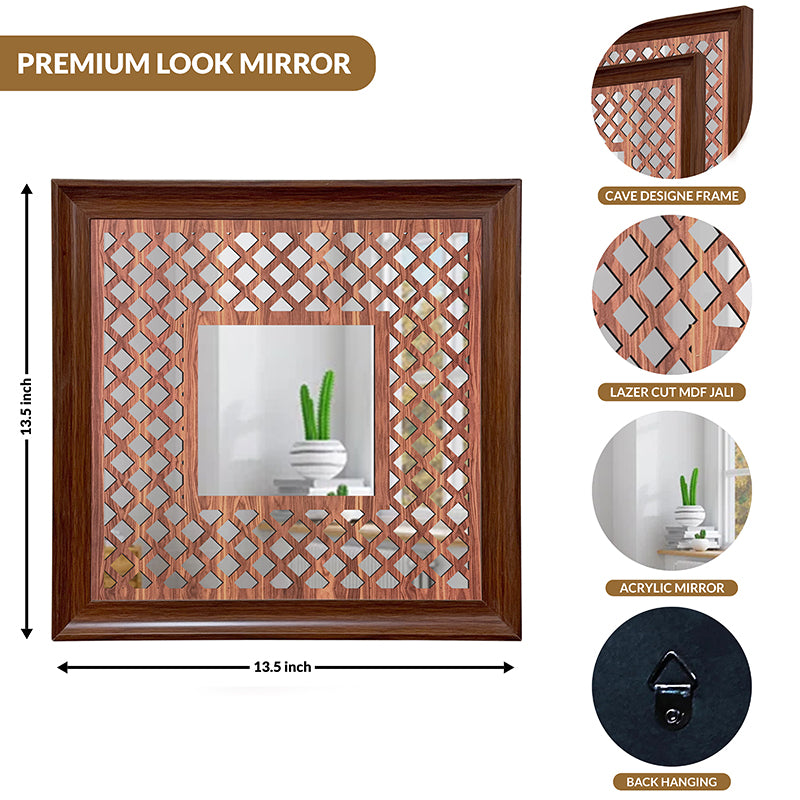 Jharokha View Decorative Wall Mirror (Brown) - Set Of Two media 7