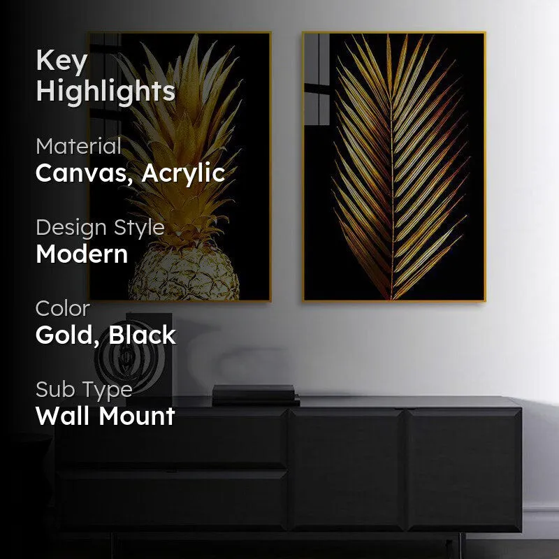 Tropical Midas Modern Canvas Wall Art With Frame (Gold) - Set Of Two media 2