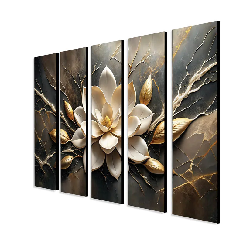 White Lotus Wall Painting - Set Of Five media 6