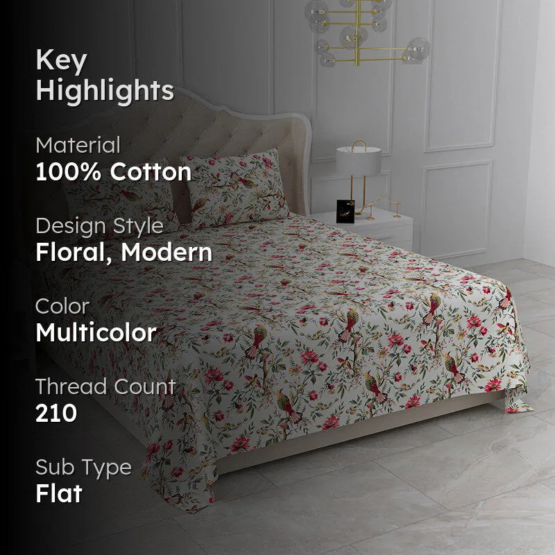 Avian Jardin Cotton Bedsheet (Pink) - 210 TC media 2