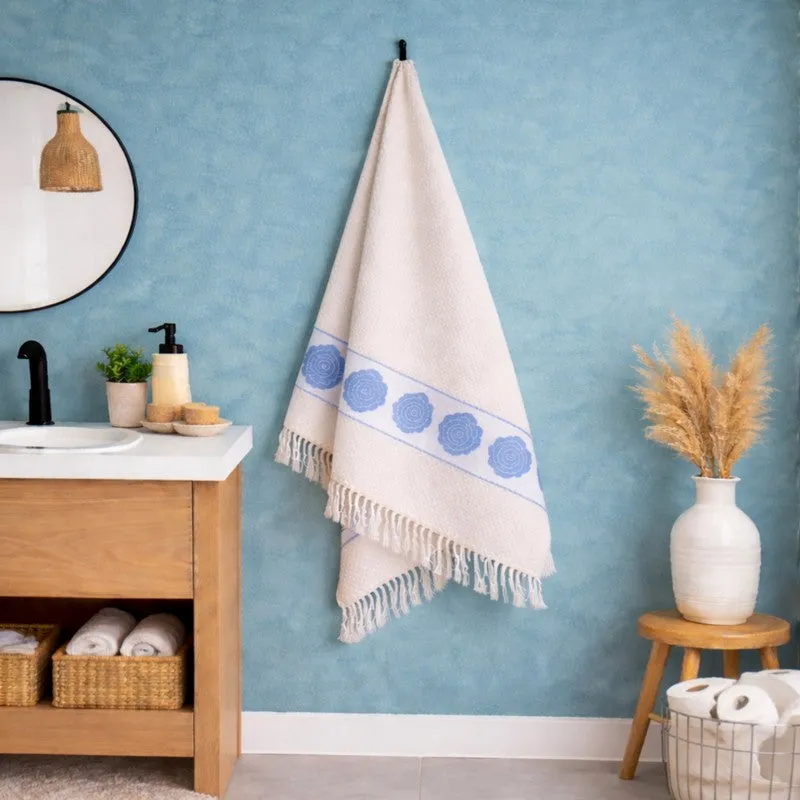 Rosette Cotton Hand & Bath Towel (Blue & White) - Set of Two media 3