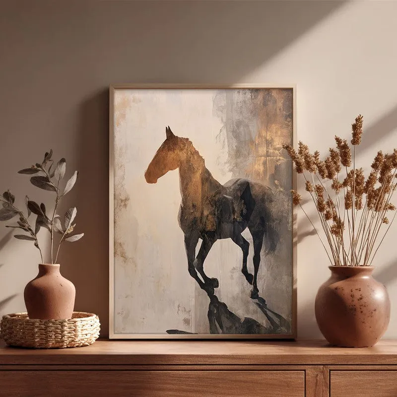 Awakened Horse Wall Painting With Brown Frame media 5