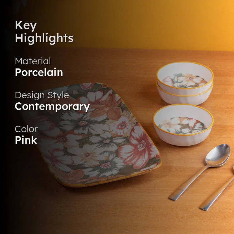Golden Bloom Porcelain Platter - Four Piece Set media 2