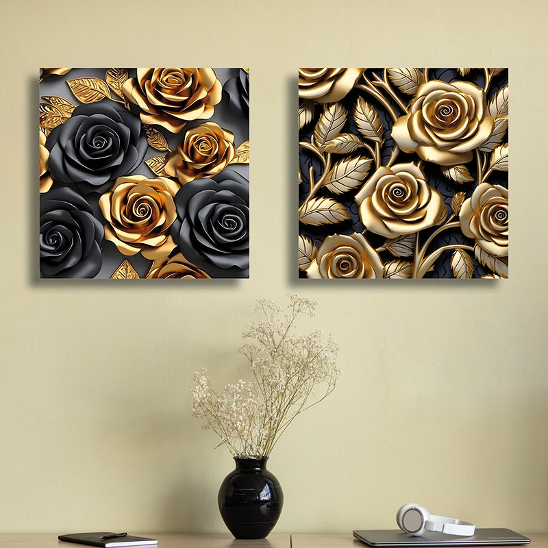 Gilded Roses Canvas Wall Art - Set Of Two