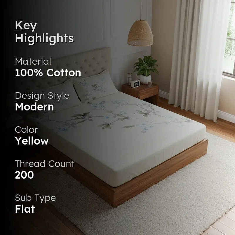 Nigaar Floral Cotton Bedsheet (Yellow) - 200 TC media 2