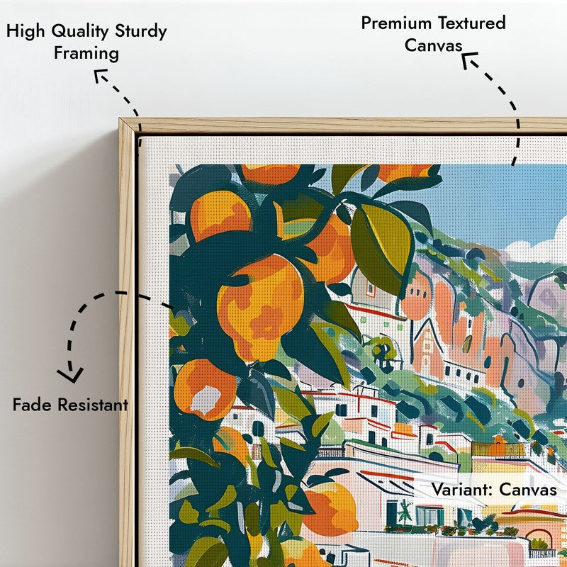 Vintage Amalfi Coast Framed Canvas Archival Canvas Wall Painting - Natural Brown Frame media 6