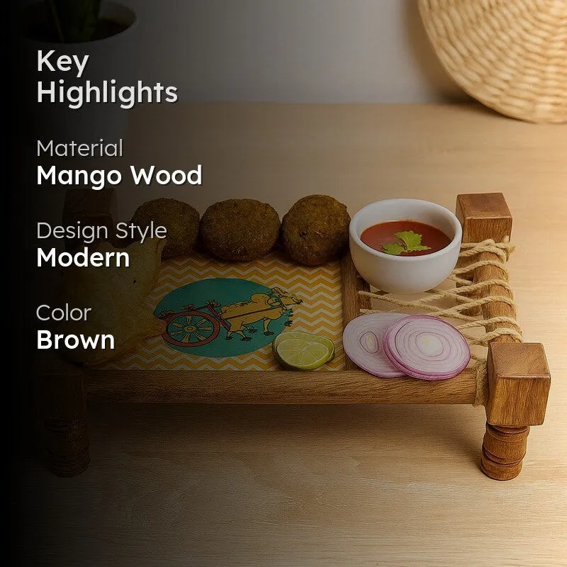 Rafiya Wooden Handcrafted Serving Stand media 2