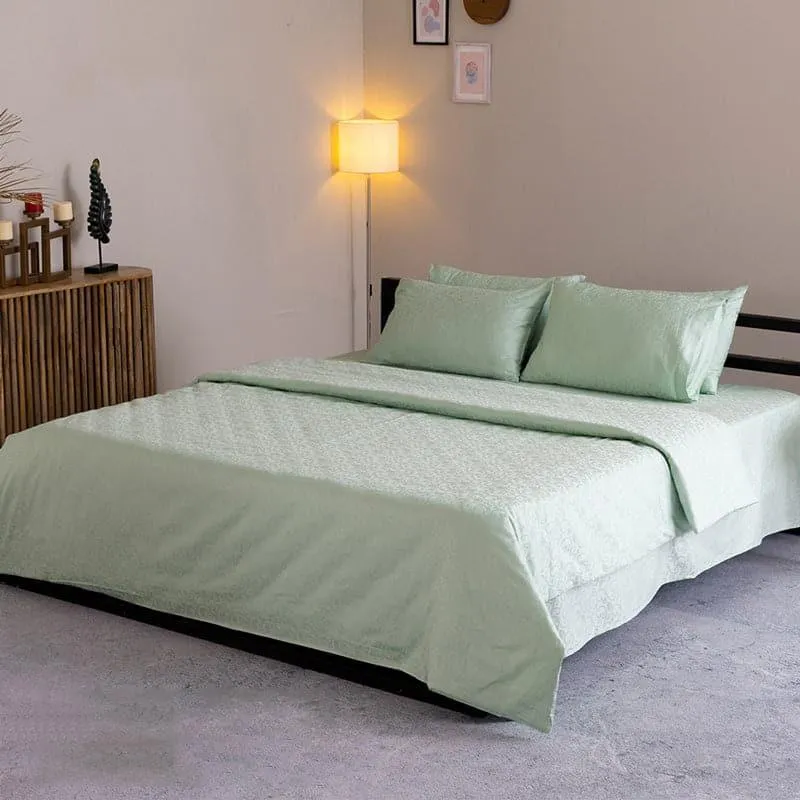Damask Ethnic Cotton Bedsheet (Sage Green) - 300 TC media 1