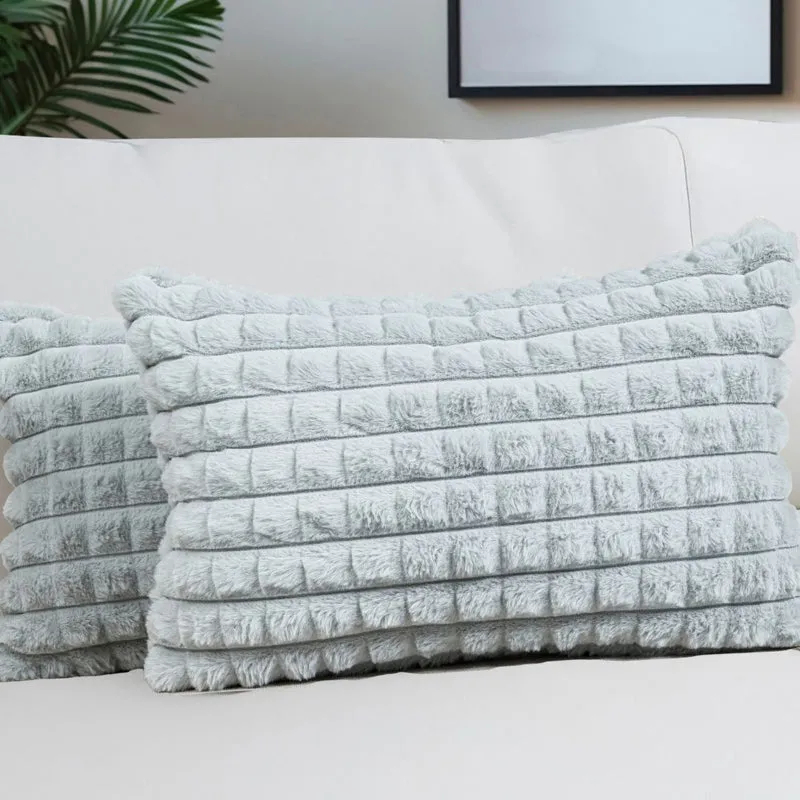 Frost Waffle Grey Cushion Cover (Rectangle) Set of Two media 1