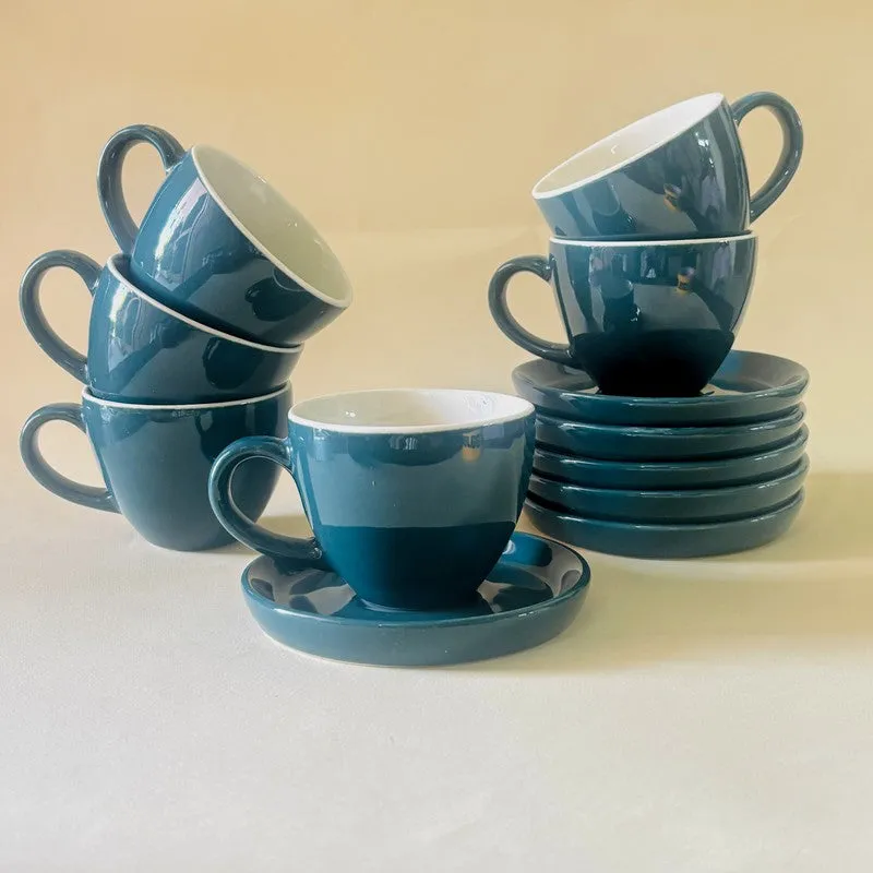 Ceramic Cup & Saucer (Deep Green/180 mL Each) - Set of Six media 4