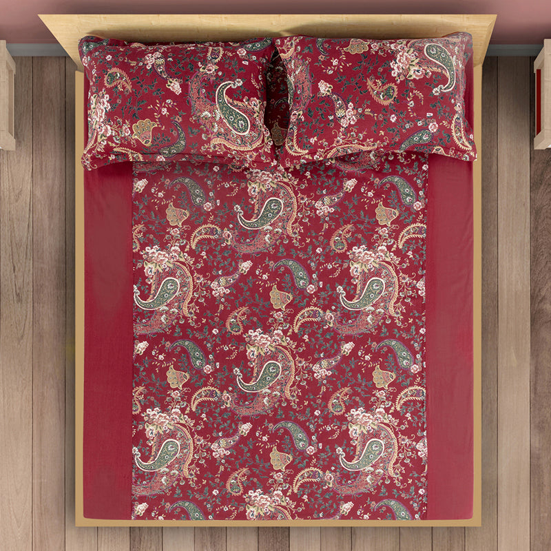 Swayam Crimson Paisley Cotton Bedsheet - 180 TC || Super Soft media 5