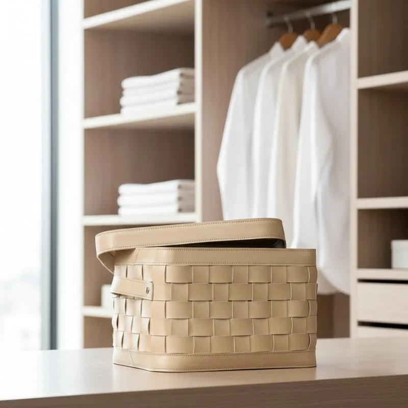 Portix Faux Leather Storage Basket - Beige media 3