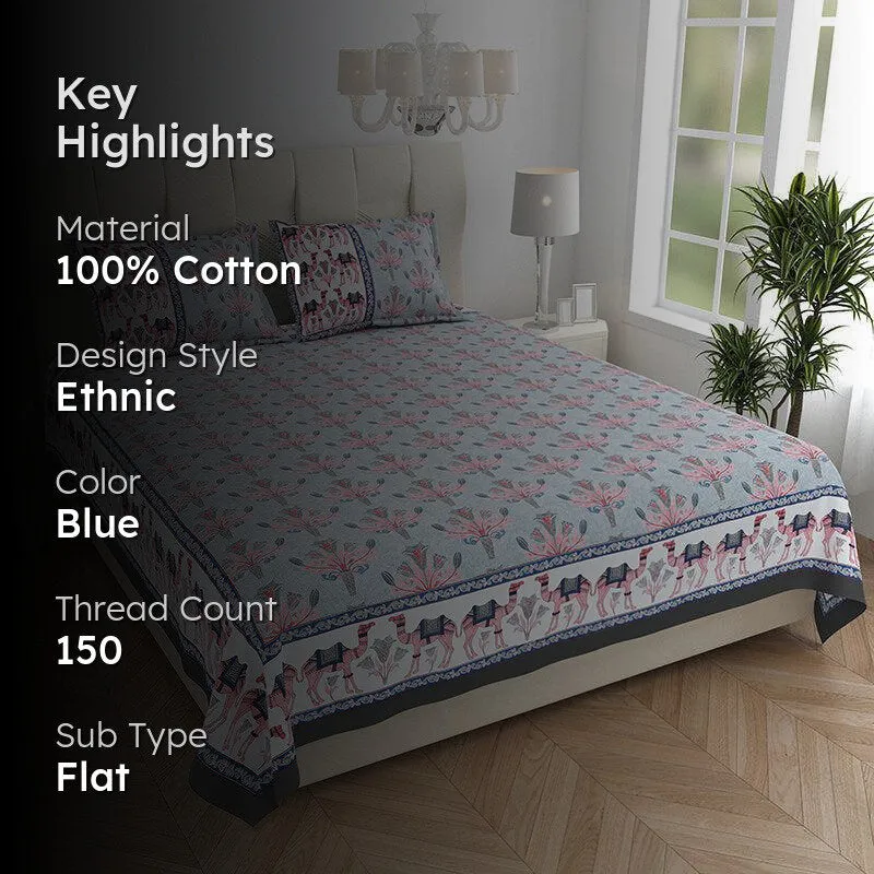 Kasturi Komfort Foral Cotton Bedsheet (Blue) - 150 TC media 2