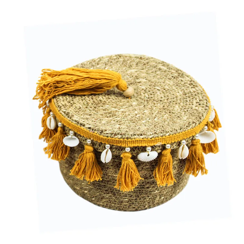 Nivasa Sea Grass Natural Fiber Storage Basket (Yellow/Beige) - Set Of Two media 4
