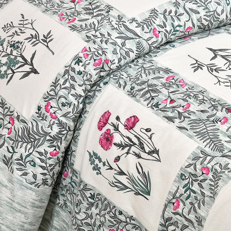 Siddhi Floral Cotton Bedsheet (White,Grey) - 180 TC media 3