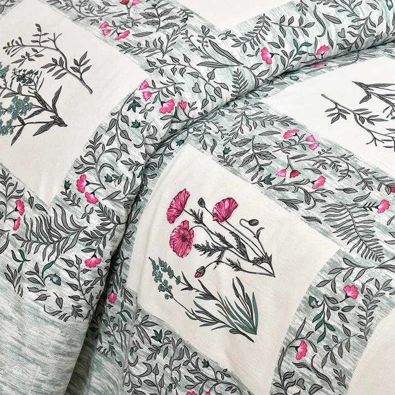 Siddhi Floral Cotton Bedsheet (White,Grey) - 180 TC media 3