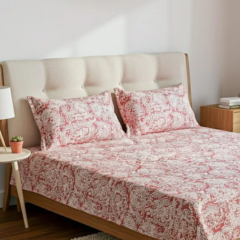 Champa Floral Cotton Bedsheet (Pink) - 200 TC media 3