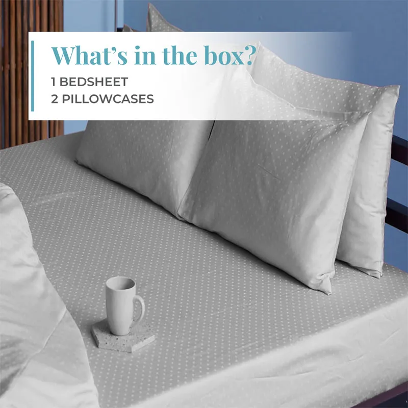 Swiss Dot Fitted Cotton Bedsheet (Soft Grey) - 500 TC media 8