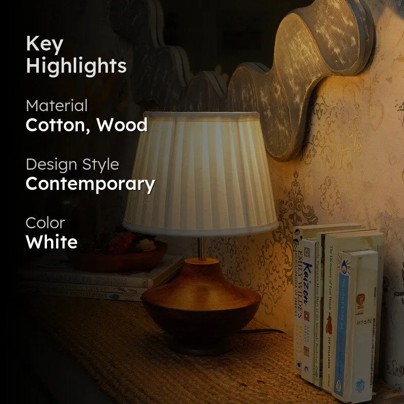 Timber Aura Cotton & Wooden Table Lamp - White media 2