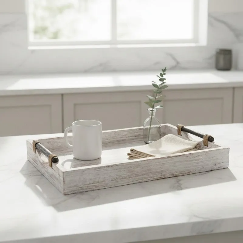 Driftwood Whitewashed Wooden Serving Tray media 1