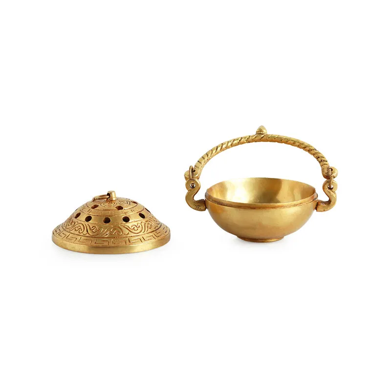 Chandan Dhuni Hand-Etched Brass Incense Burner - 4