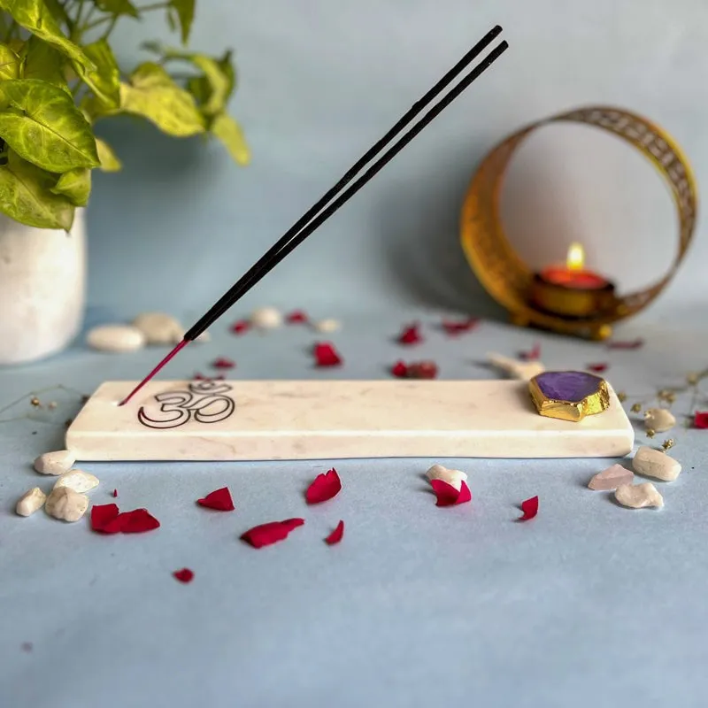 Om Marble Incense Holder With Agate Plating - Purple media 5